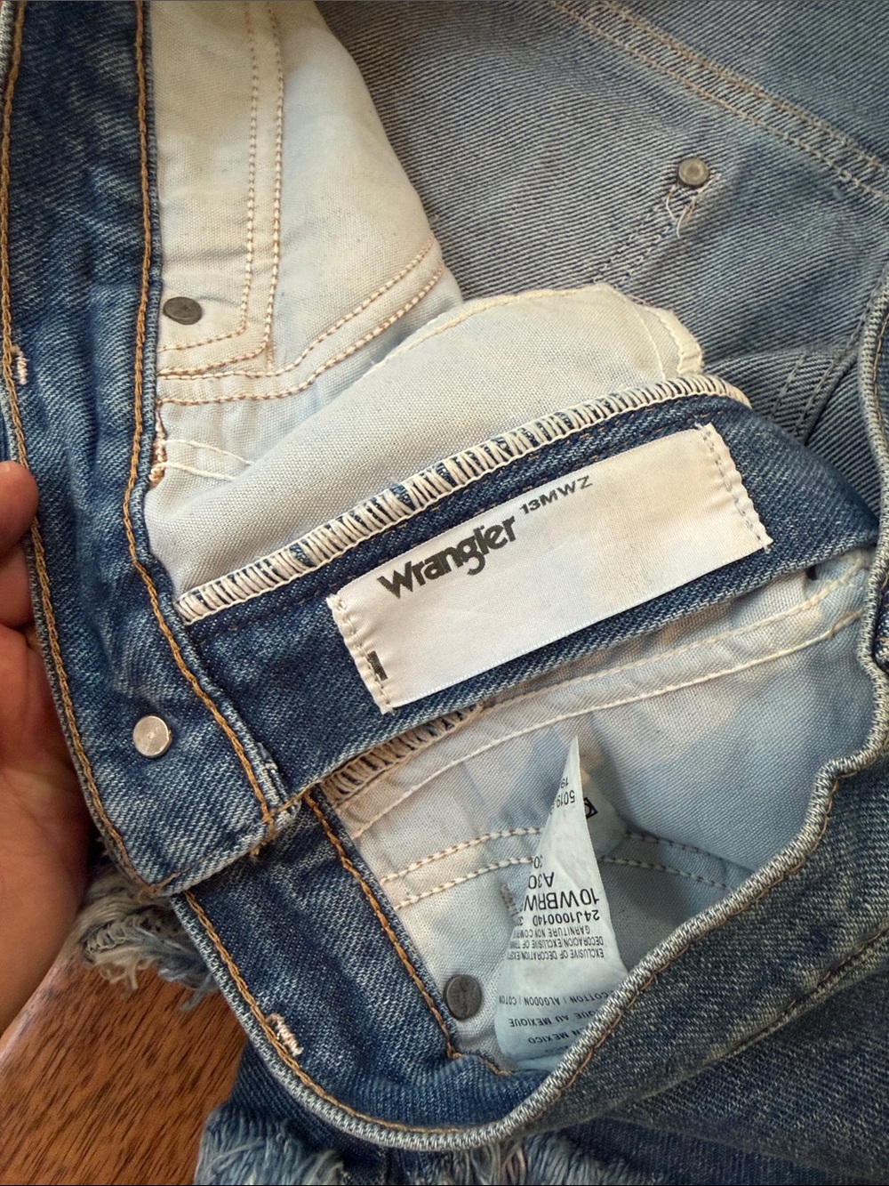 Wrangler Medium Blue Denim Jean Cutoff Shorts - Picture 4 of 5